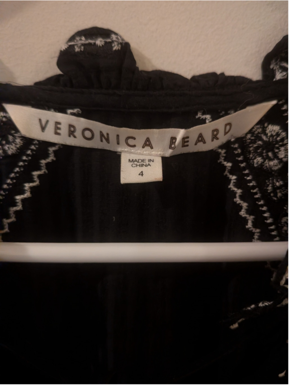 Veronica Beard Black Embroidered Silk Blend Boho Dress Size 4 - Picture 9 of 12